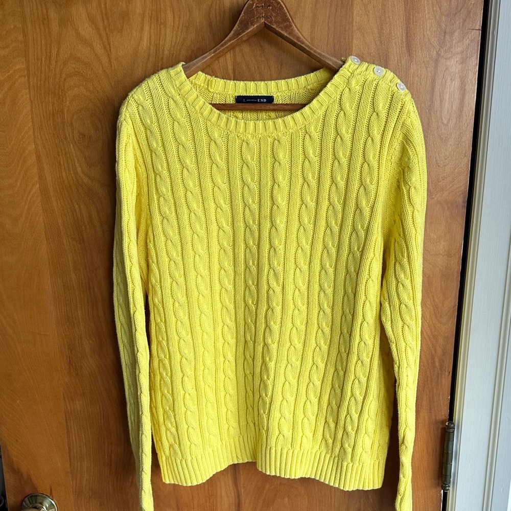Land’s End Yellow Cable-Knit Button-Shoulder Sweater